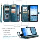 Husa pentru Samsung Galaxy S25 Plus, CaseME, Husa piele portofel, multifunctionala, curelusa mana detasabila, inchidere sigura magnetica, stand, buzunare carduri, bani, casti, chei, Albastru