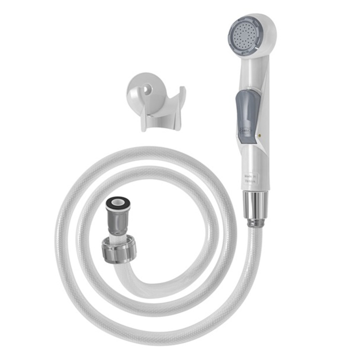 Хигиеничен ръчен душ, с бял пластмасов маркуч 120 см, вътрешен бутон за управление, 4028