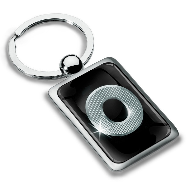 Breloc metalic dreptunghiular cu cutie cadou, Biomar Labs, Litera O, AZ, unisex, 3D, Argintiu/Negru, KK 93