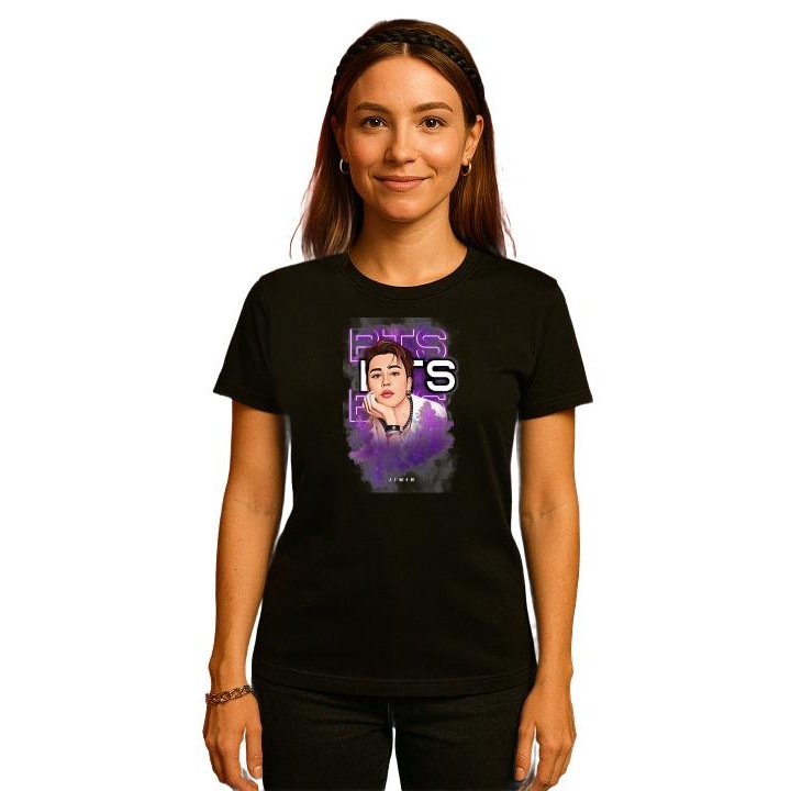 Tricou Dama cu trupa/formatia BTS JIMIN, din bumbac 100%, Cri-Flo, Culoare Negru, Marime S