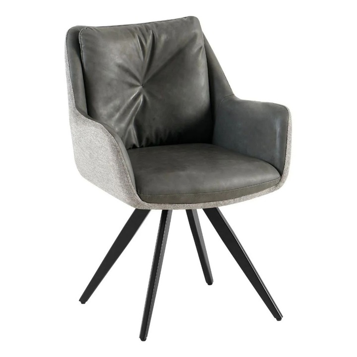 Scaun dining, gri, tapiserie textil si cadru metalic, rotativ, 62x61x86 cm, Luna, Haro