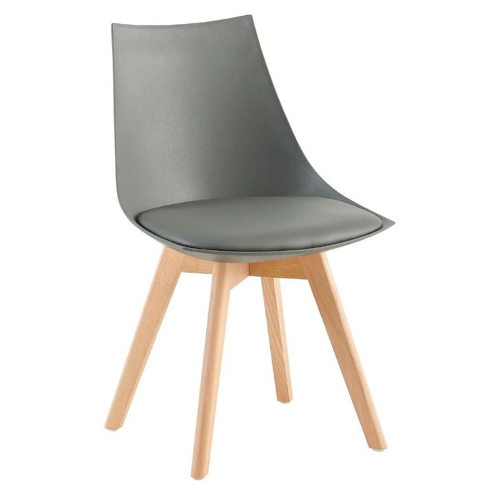 Scaun de bucatarie/dining gri inchis antracit, din PP si lemn cu perna moale din piele ecologica, Norse Haro