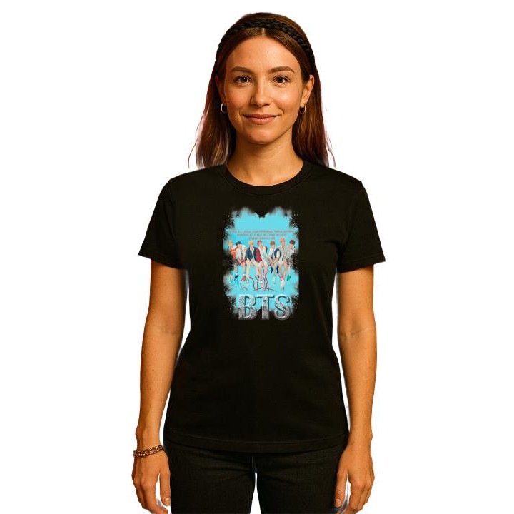 Tricou Dama cu trupa/formatia BTS 3, din bumbac 100%, Cri-Flo, Culoare Negru, Marime 2XL