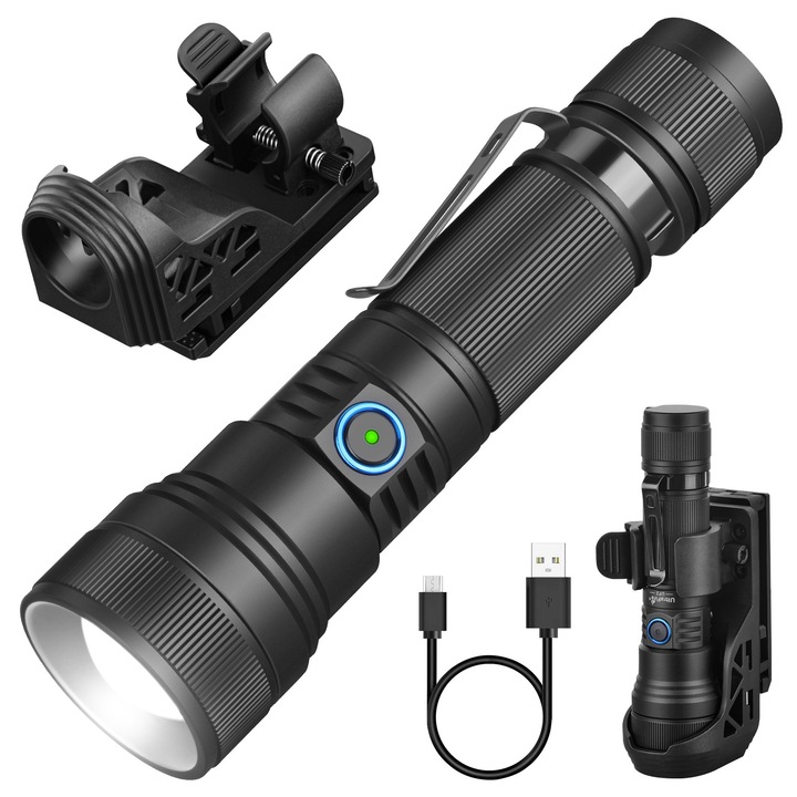 Lanterna UltraFire UF2, 1500 lumeni, 5 moduri de iluminare, rezistent la apa, 5.43 in, cu suport pentru curea