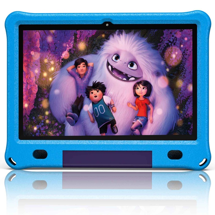 Tableta pentru copii, Android 15.0, 12GB RAM + 64GB ROM, quad-core, ecran IPS HD de 10, 1 inci, Bluetooth, WIFI, senzor de gravitatie, 6000mAh, albastra