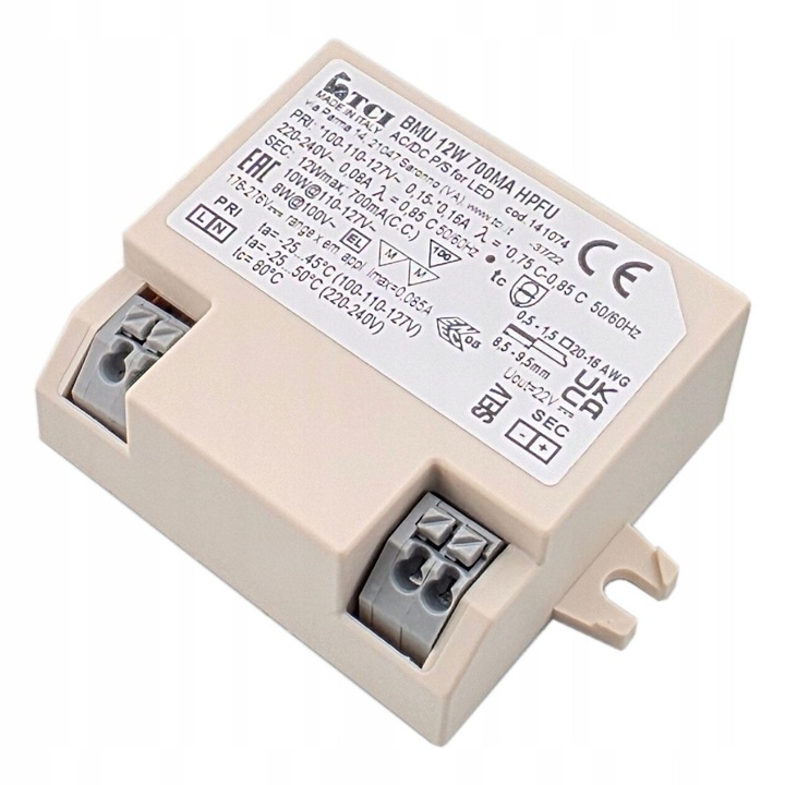 Alimentator LED TCI 12W 700mA, IP20, protectie impotriva suprasarcinilor, 100-240V