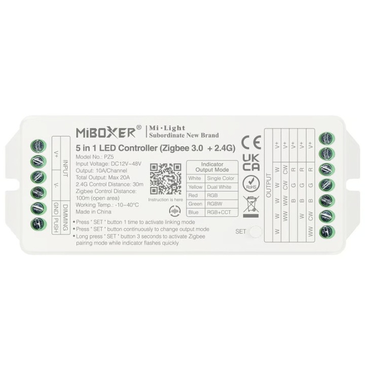 Sterownik LED MiBoxer PZ5, Zigbee 3.0, TUYA, RGB, 12-24V DC