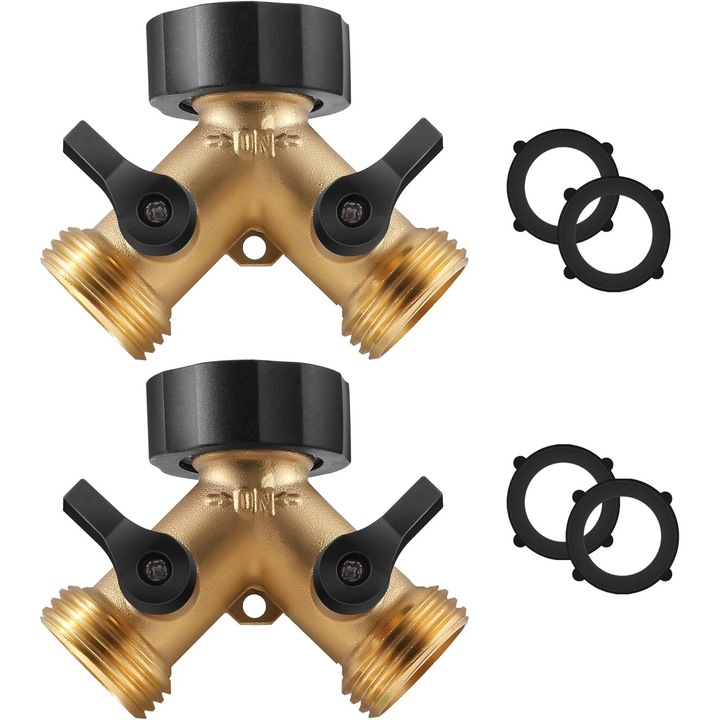 Conector robinet gradina 2 cai alama solida, set 2 buc, grip confortabil, garnituri cauciuc