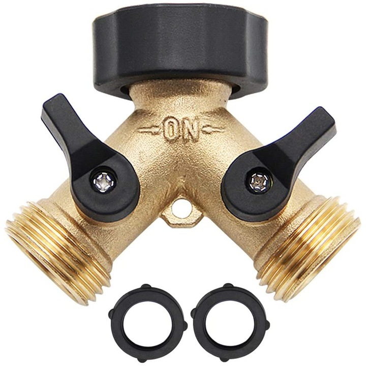Conector robinet gradina 2 cai alama solida, grip confortabil, garnituri cauciuc, universal, 1 buc