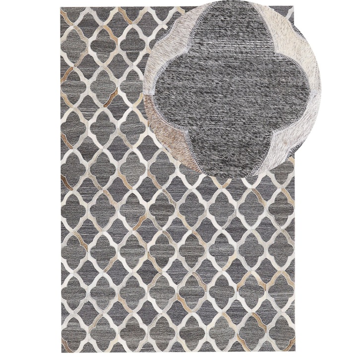 Covor din piele gri si bej 140 x 200 cm Rolunay