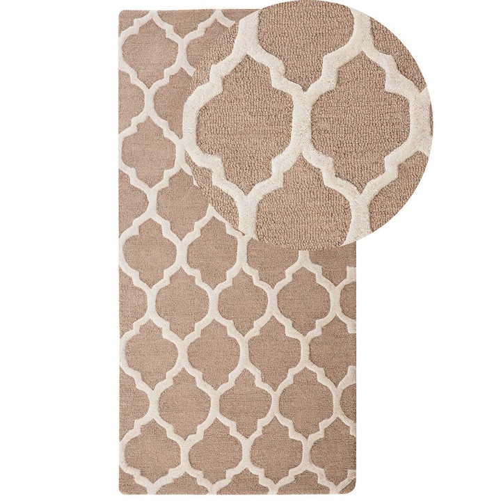 Covor bej din lana si bumbac 80 x 150 cm Erbaa