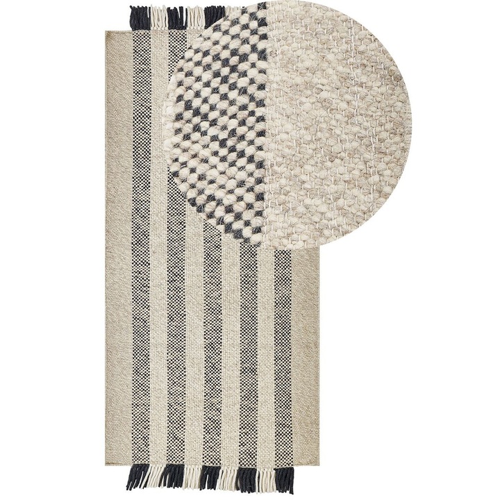 Covor din lana alb-negru si negru 80 x 150 cm Tacettin
