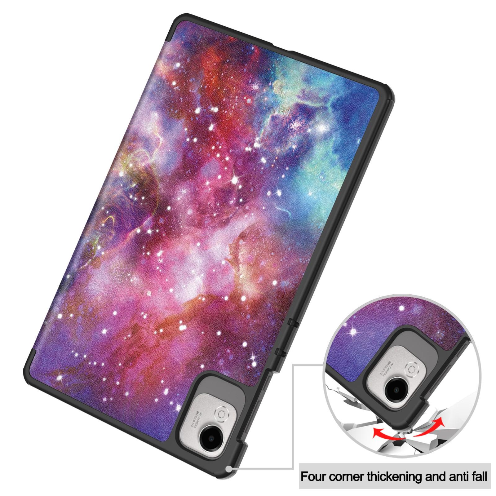 Husa tableta pentru Honor Pad X9 Pro, piele pictata Custer, tip carte cu 3 pliuri, suport, stea, nebuloasa, albastru inchis