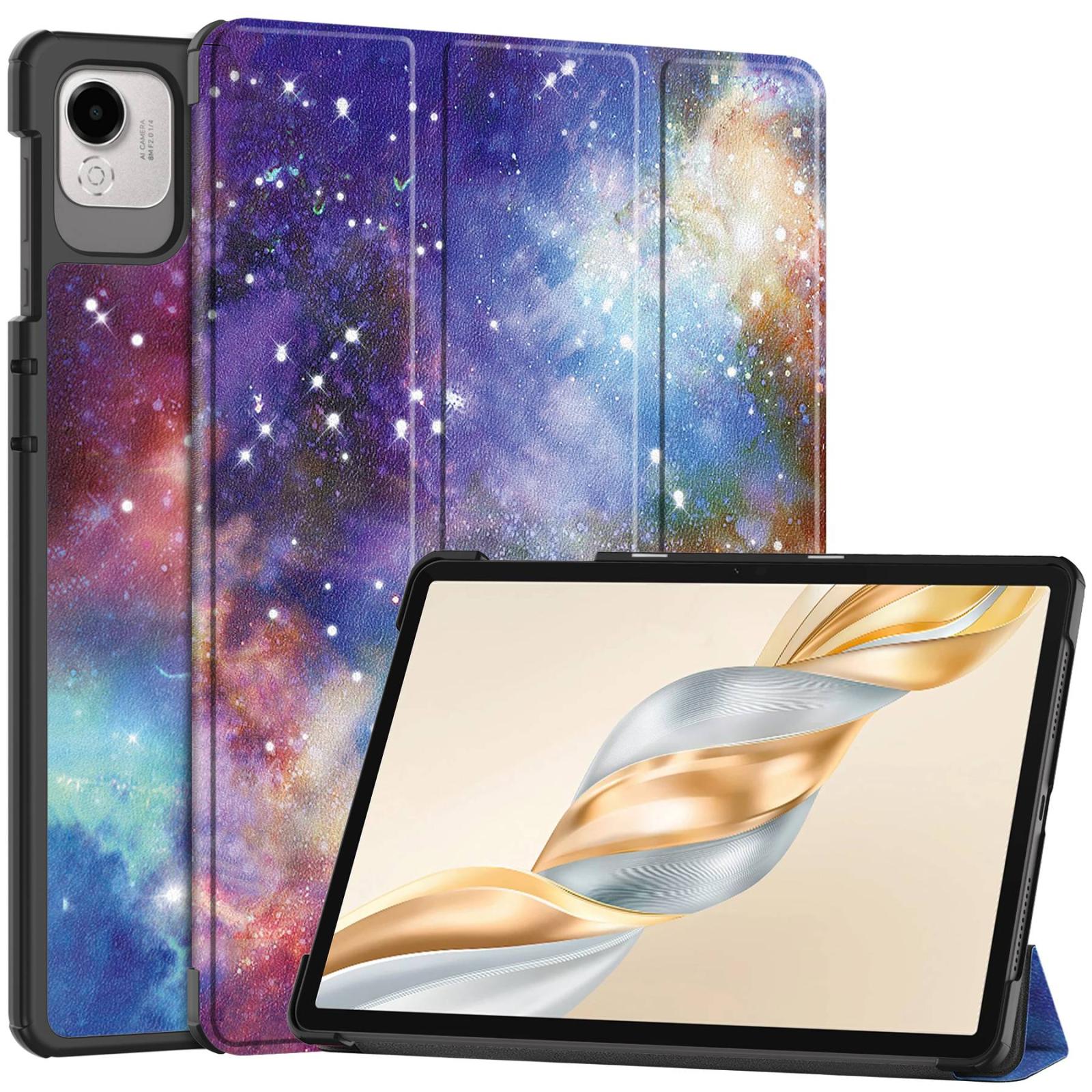 Husa tableta pentru Honor Pad X9 Pro, piele pictata Custer, tip carte cu 3 pliuri, suport, stea, nebuloasa, albastru inchis