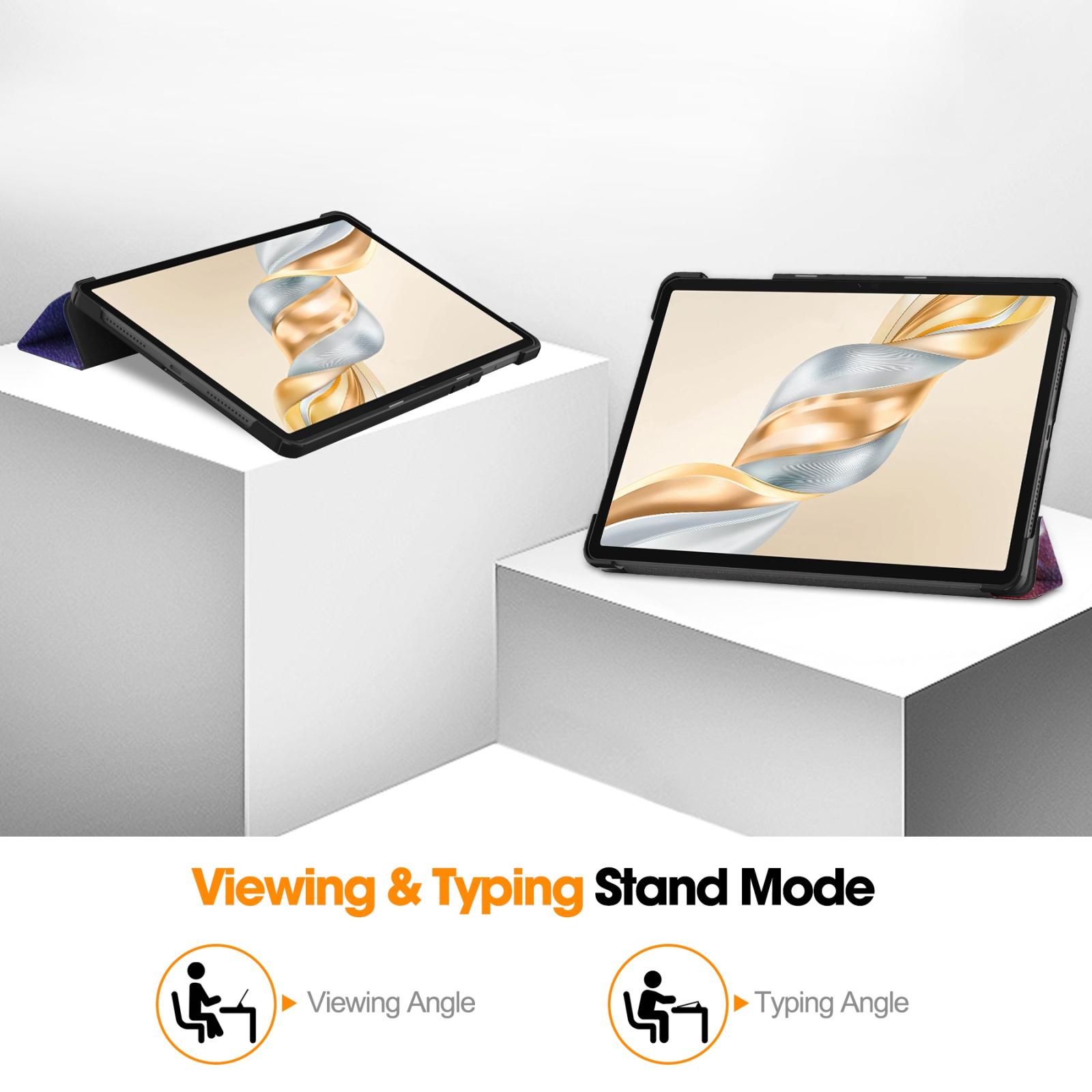Husa tableta pentru Honor Pad X9 Pro, piele pictata Custer, tip carte cu 3 pliuri, suport, stea, nebuloasa, albastru inchis