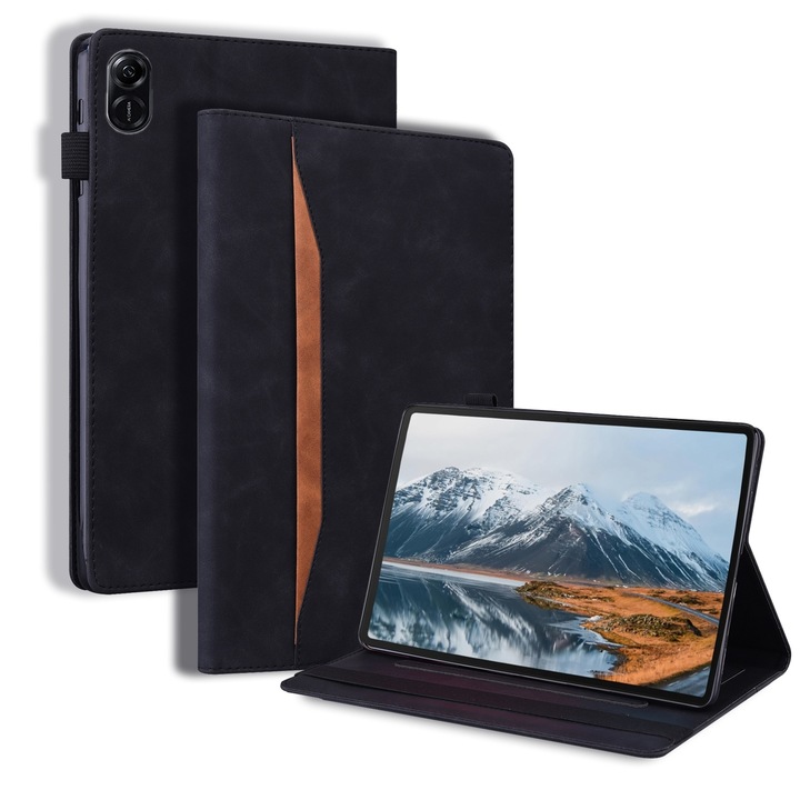 Husa tableta pentru Honor Pad X8a, piele si TPU, design anti-soc, inchidere magnetica, suport, compatibil cu modelul X8a, negru
