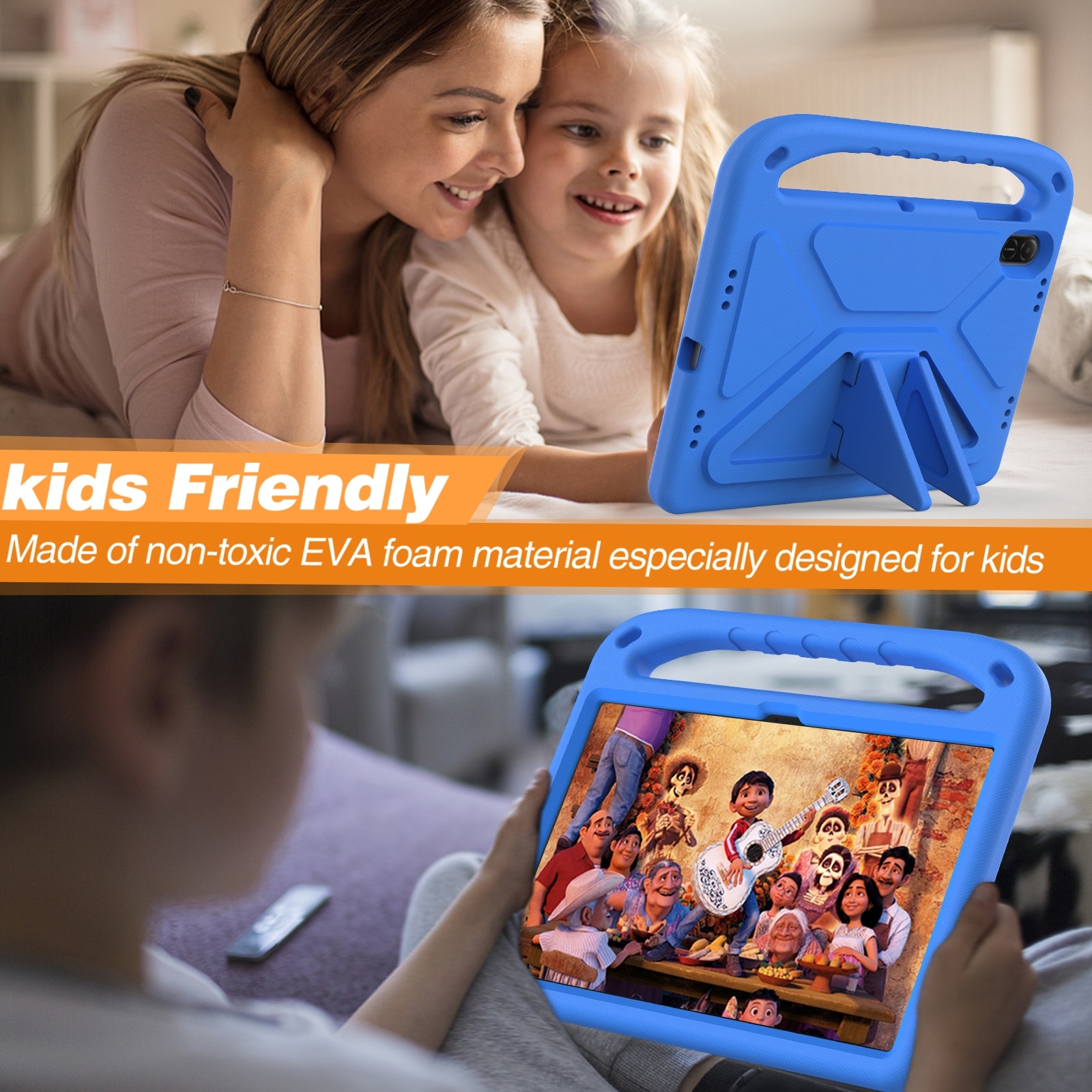 Husa tableta pentru Honor Pad X8a, portabila cu maner, din EVA rezistent la socuri, in culoare albastru