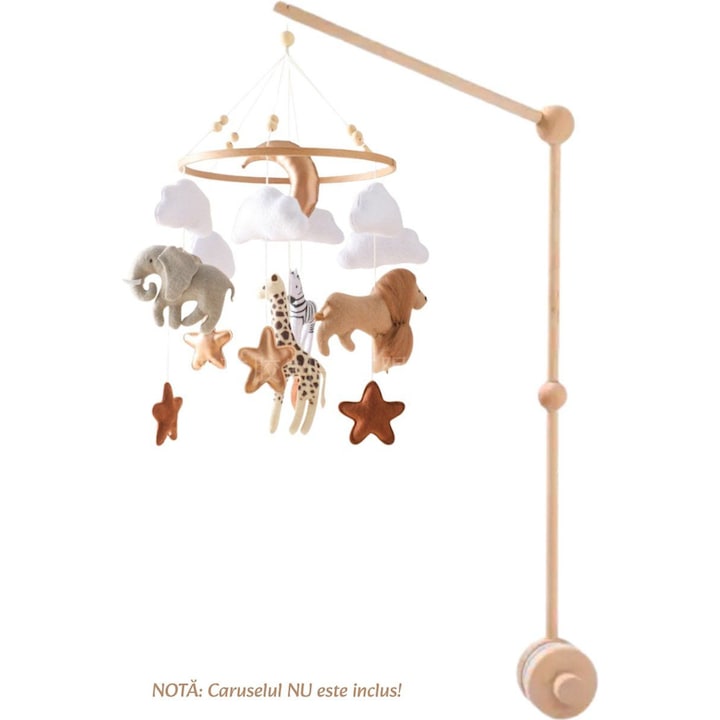 Suport mobil patut bebelusi Giftry® din lemn – brat carusel reglabil, 76cm, usor de instalat, cadru decor si jucarii, cadou nou-nascut