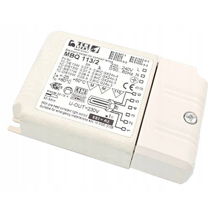 Електронен баласт TCI MBQ 113/2, 10W-13W, IP20, за баня