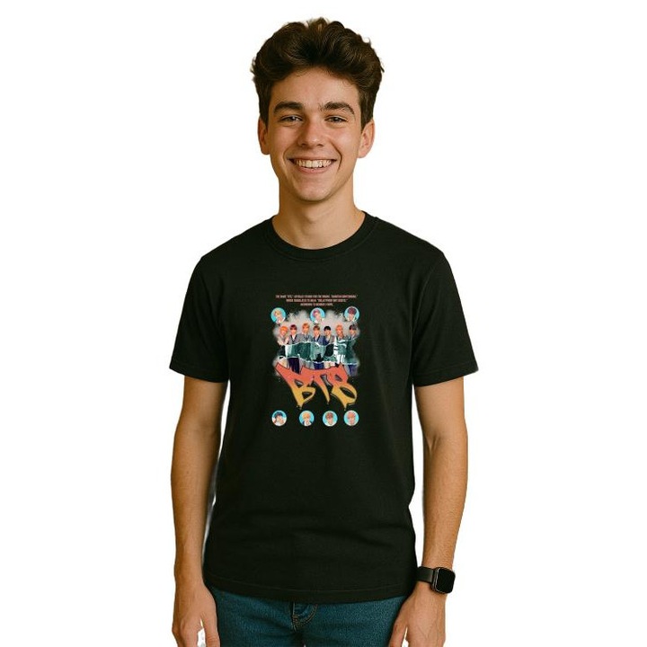 Tricou Barbat cu trupa/formatia BTS 11, din bumbac 100%, Cri-Flo, Culoare Negru, Marime S