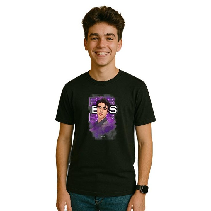 Tricou Barbat cu trupa/formatia BTS JIM, din bumbac 100%, Cri-Flo, Culoare Negru, Marime L