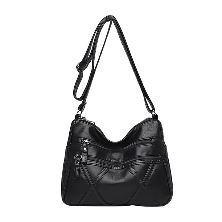 Geanta dama, BOMSTOM, Piele ecologica, 25x19x11cm, Rezistenta la apa, Negru