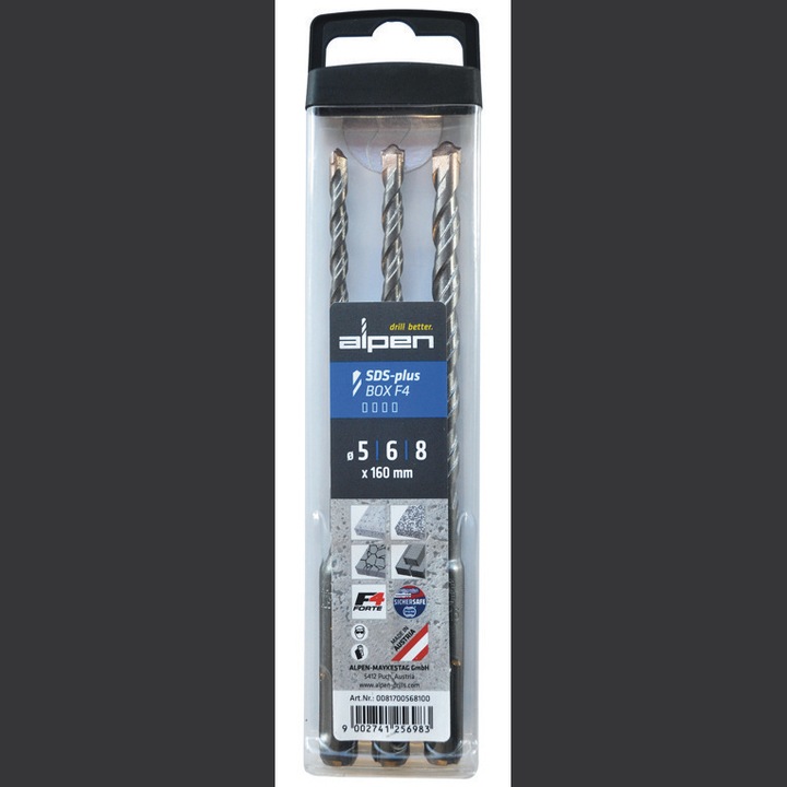 Set SDS+ Profesional, Alpen, 3 Burghie pentru Gaurire Rapida si Precizie Impecabila