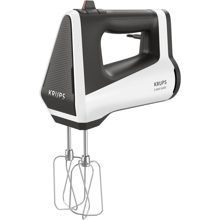 Ръчен миксер Krups GN 6021 3 Mix 6000, 600 W, 5 скорости, турбо, куки за тесто, стоманени бъркалки, бял