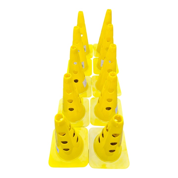 Set 10 conuri antrenament Sportech 38 cm, cu gauri, galbene