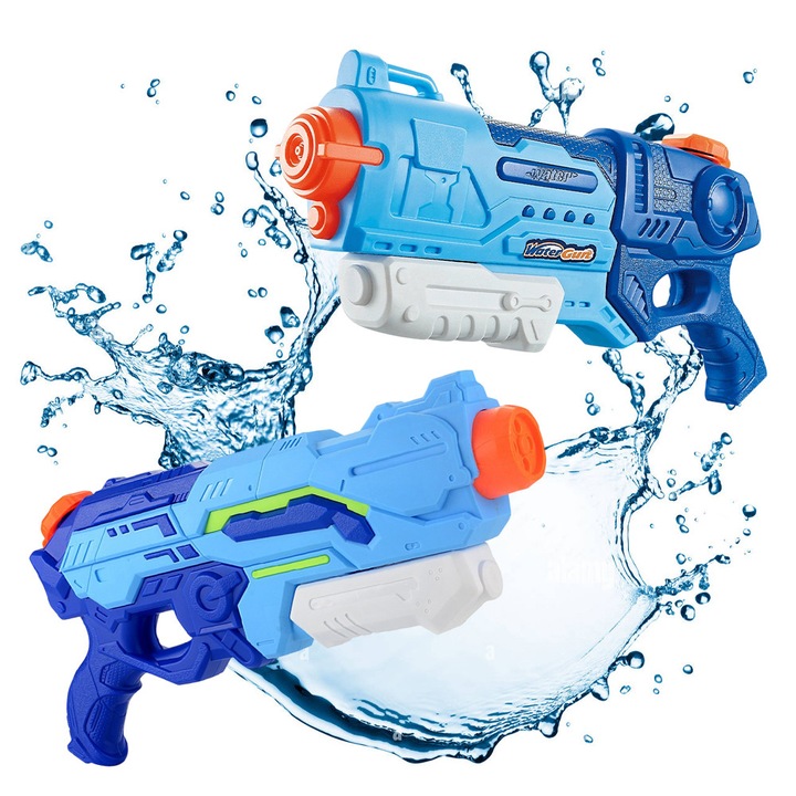 Комплект от 2 водни пистолета за деца, OPTIM SOLUTION, 6+ години, летни играчки, басейн, плаж, 1x 900 мл + 1x 1200 мл, воден спрей, за охлаждане, ръчна система за изстрелване, игра на открито, лесен за употреба, XTO