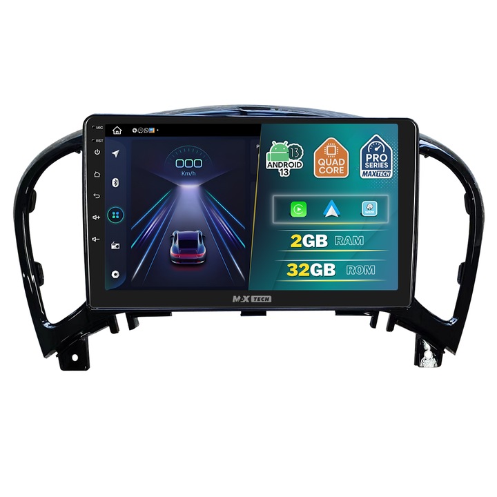 Nissan Juke 2010-2014 navigáció, MaxTech® PRO széria, 2 GB RAM 32 GB ROM, Carplay és Android Auto, 9" HD érintőképernyő, GPS, Wifi, Bluetooth, Rádió, USB, EQ, DSP, Waze, Youtube, Google Play