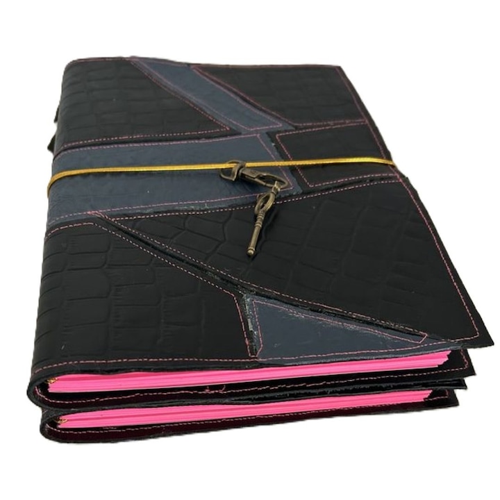 Agenda Refillable SimplyTexGoGlobal, Portfoliu din Piele, Negru și Albastru Prăfuit, 170x240mm