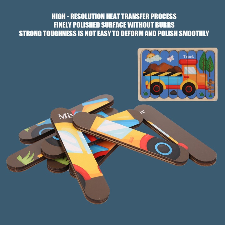 Oktató jellegű fa kirakó, longziming, szalag alakú, 18x12cm, 3 éves kortól gyermekeknek