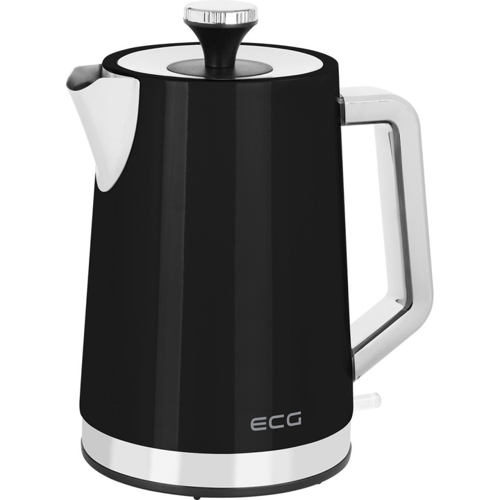 Fierbator electric ECG RK 1766 Vintage Nero, 2200 W, 1.7 litri, otel inoxidabil, negru