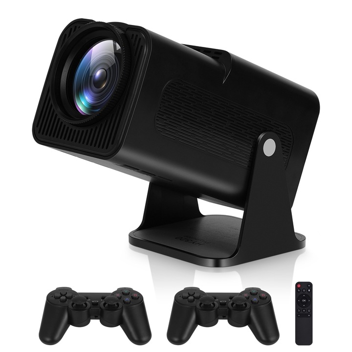 ANTCOOL® hordozható videoprojektor, játékkonzol projektor, 380 ANSI, 12000 lumen, Android 11, Wi-Fi 6, BT 5.0, 4K támogatás, HDMI csatlakozás, USB és tükrözés Android/IOS, integrált hangszóró, 180 fokos elforgatás