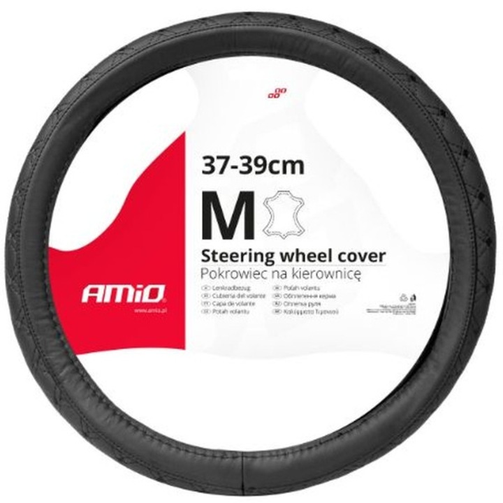 Калъф за кола, AMIO, за волан, естествена кожа, 37x39см