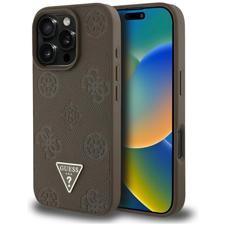 Telefontok, Guess, TPU / Polikarbonát / Ökobőr, MagSafe, iPhone 16 Pro-hoz, Barna