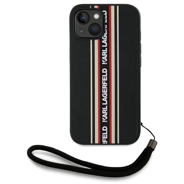 Telefontok, Karl Lagerfeld, TPU / Polikarbonát / Ökobőr, iPhone 15-höz, Fekete / Piros