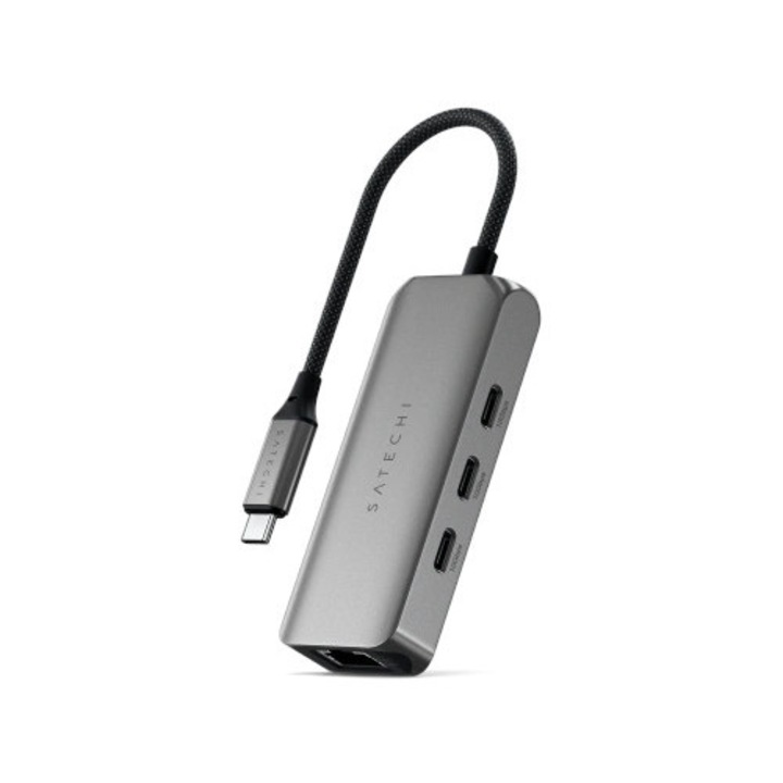 Adaptor Satechi 4w1 USB-C, 1xHDMI, 2xUSB 3.0, gri, 10.8x3.05x0.76cm