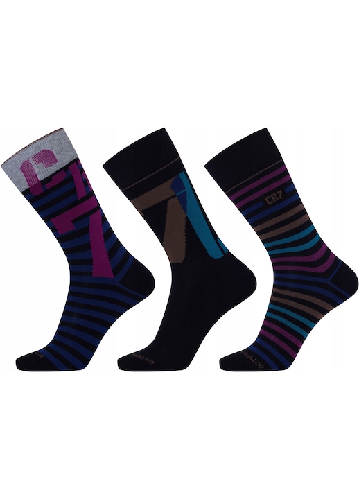 Sosete barbati, Cristiano Ronaldo, Set de 3 perechi, Multicolor, Bumbac/Poliester, 40-46 EU