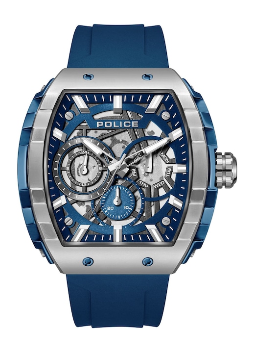 Мъжки часовник Police, Кварцов механизъм, Водоустойчив 50 м, Силикон, 49 мм, Син