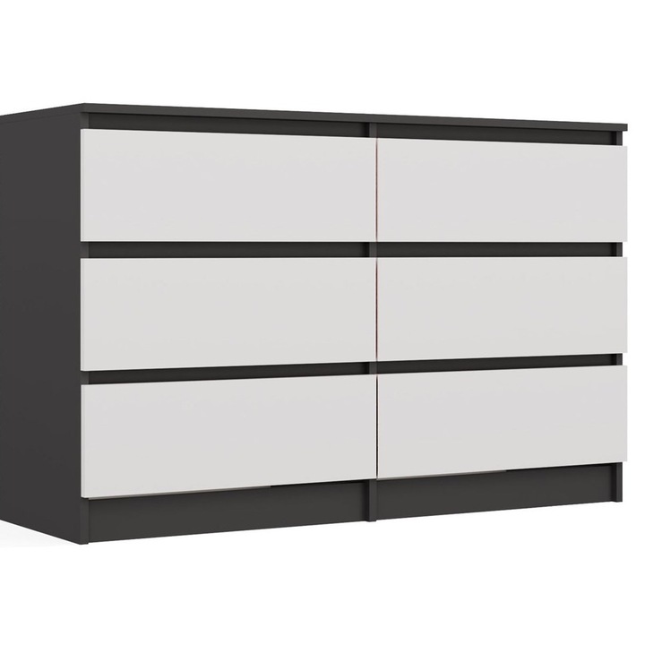 Comoda Malwa M6, 120cm, Antracit/Bianco, 6 sertare