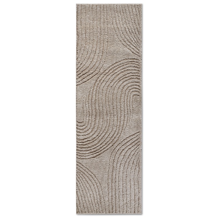 Covor modern geometric ELLE Decoration, bej, 80x240cm, din poliester, inaltime fir 18mm