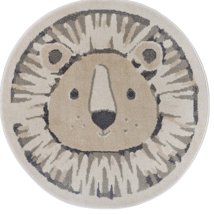 Covor rotund pentru copii Hanse Home Adventures, motiv leu, culori pastelate, 140cm