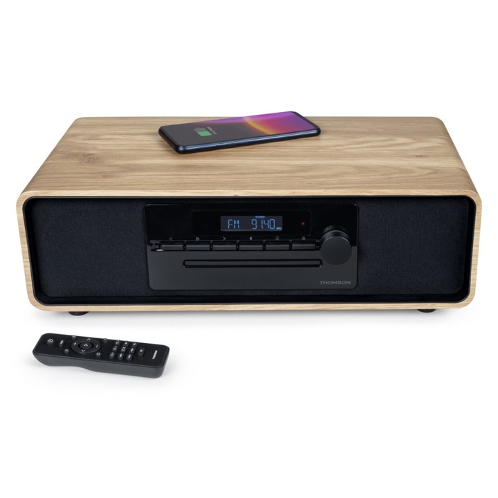 Sistem audio, Thomson, Bluetooth, Radio FM, CD/USB, 60 W, 32 x 43 x 16 cm, Maro/Negru