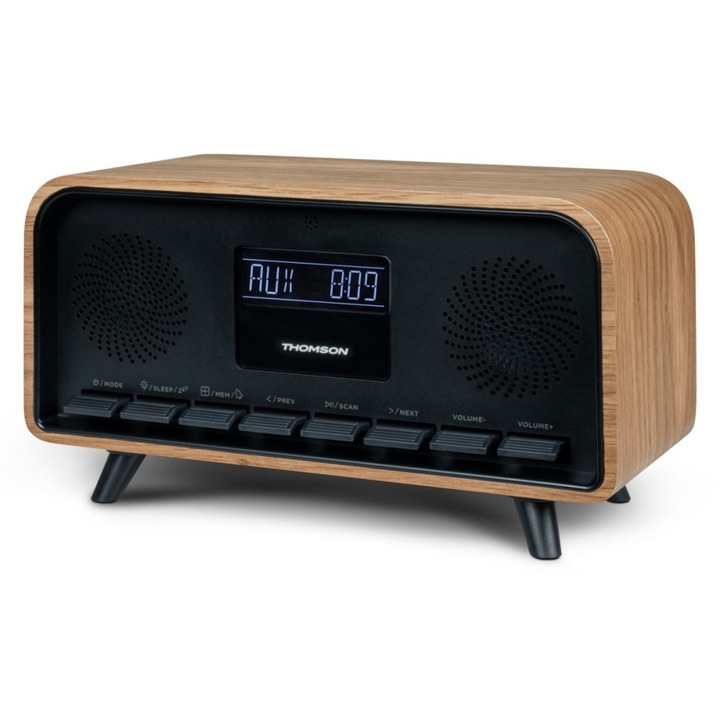 Thomson RT850BT радиочасовник, Bluetooth, 50 станции, Черно/Кафяво, 22.5x10.2x12.3см
