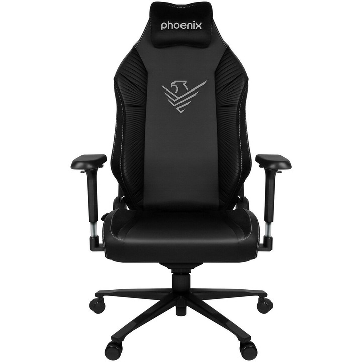 Scaun gaming Phoenix Monarch negru reglabil cu brate si roti 150kg