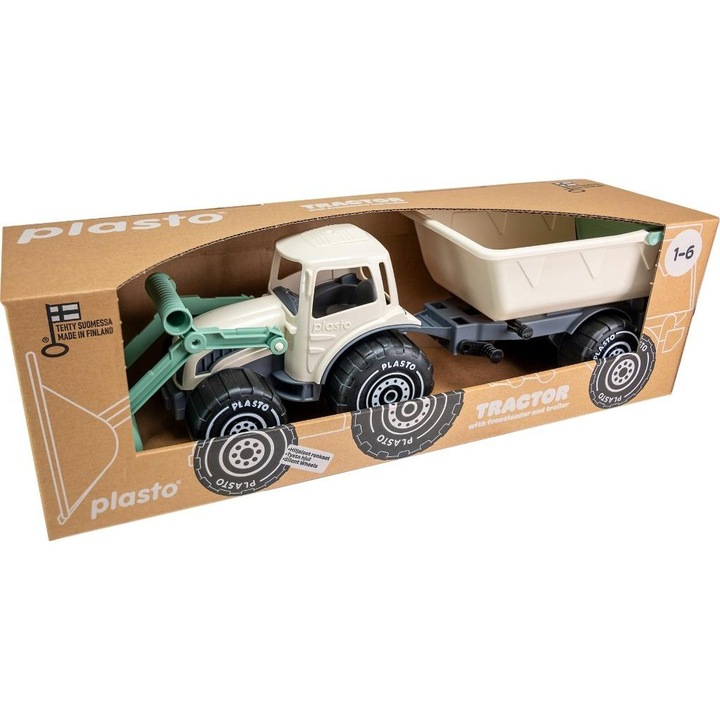 Traktor, Plasto, Rakodógép és pótkocsi, 57 x 17 x 17 cm, Bézs
