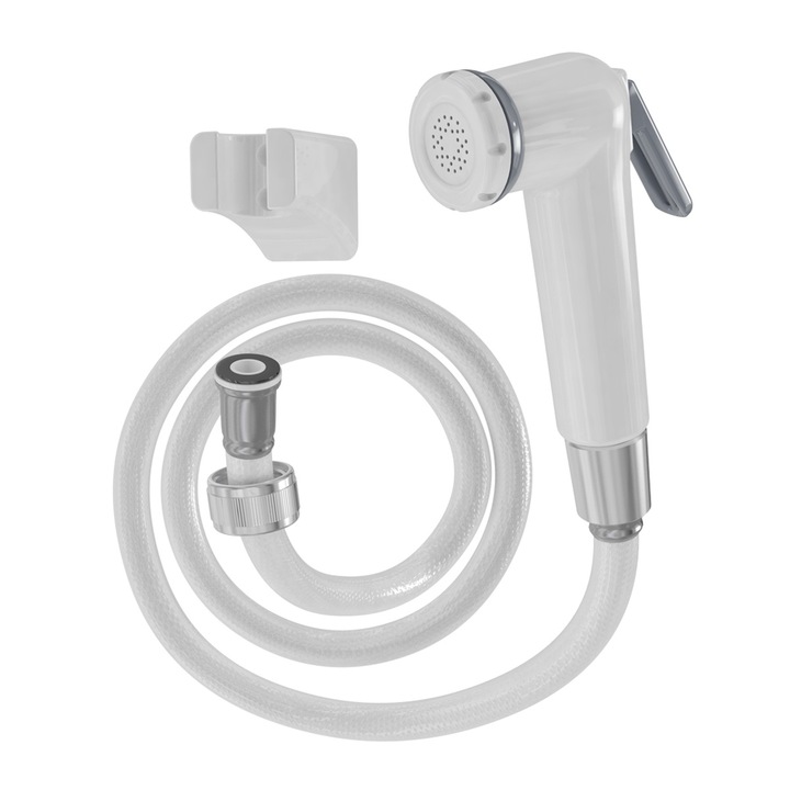 Dus igienic de mana, cu furtun alb plastic 120cm, buton actionare pe partea inferioara | 3028