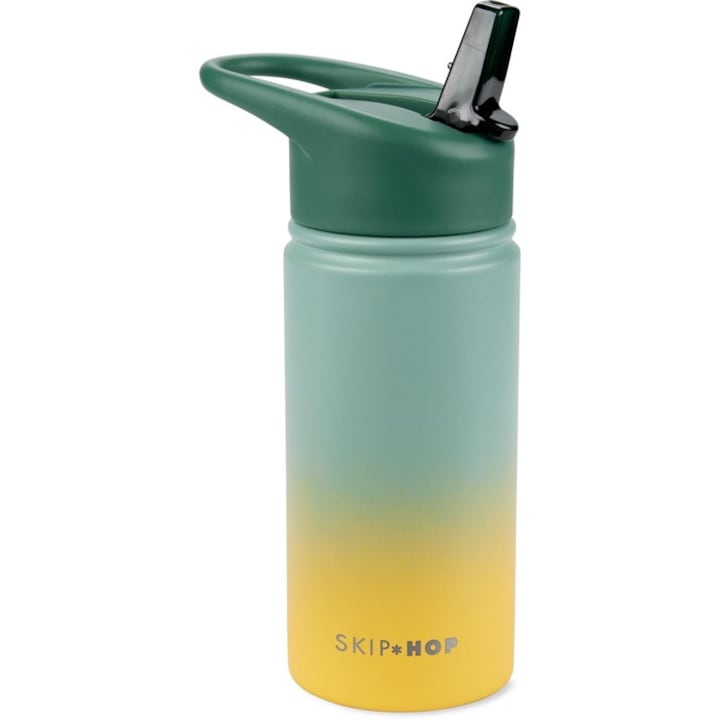Sticla termica, Skip Hop, 450 ml, Design cu pai pliabil, Verde / Galben